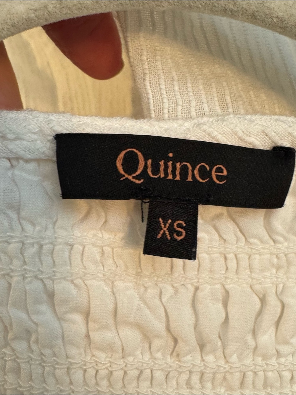 Quince Organic Textured Cotton Smocked V-Neck Midi Dress White XS - Picture 10 of 14